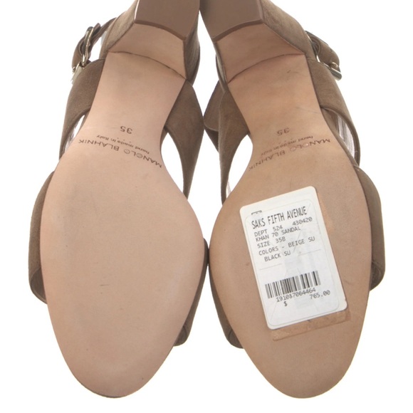 MANOLO Blahnik NWT Sandals Heels Khan 70 Beige Brown Neutral - Picture 3 of 13